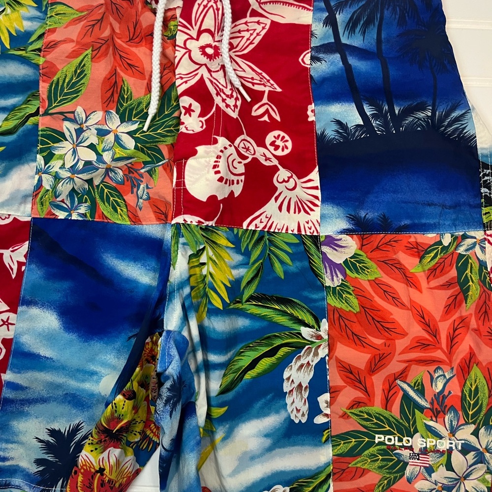 Vintage Polo Ralph‎ Lauren Sport Patchwork Hawaiian Floral Surf Print swim M - Picture 3 of 4